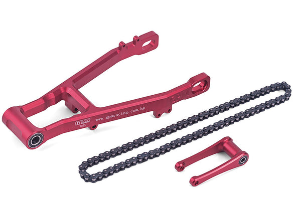 Aluminum 7075 Extend Swing Arm (+30mm) + Pull Rod + Chain For LOSI 1:4 Promoto MX Motorcycle Dirt Bike RTR FXR LOS06000 LOS06002 Upgrades - Red
