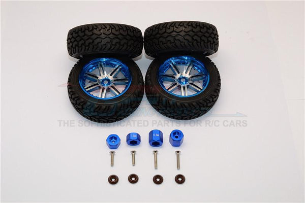 Axial Yeti Jr. SCORE Trophy Truck (AX90052) Aluminum Front & Rear Hex Adapters + Wheels & Tires - 16Pcs Set Blue
