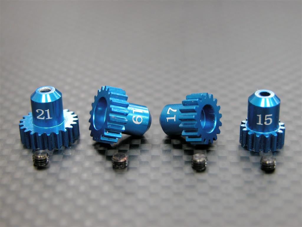 Kyosho Mini-Z AWD Aluminum Motor Gear (15T, 17T, 19T, 21T) With Screws - 1 Set Blue