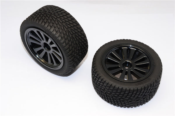 Traxxas 1/16 Mini E-Revo Front/Rear Rubber Radial Tire With Insert 40G (Onroad Arrow Pattern) + Plastic Front/Rear Flat Vacuum Rims (6 Poles) GPM Optional - 1Pr Black