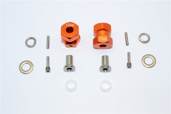 Axial RR10 Bomber Aluminum Wheel Hex Adapter (Inner 5mm, Outer 12mm, Thickness 15mm) - 2Pcs Set Orange