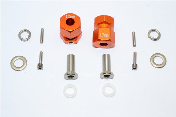 Axial RR10 Bomber Aluminum Wheel Hex Adapter (Inner 5mm, Outer 12mm, Thickness 17mm) - 2Pcs Set Orange
