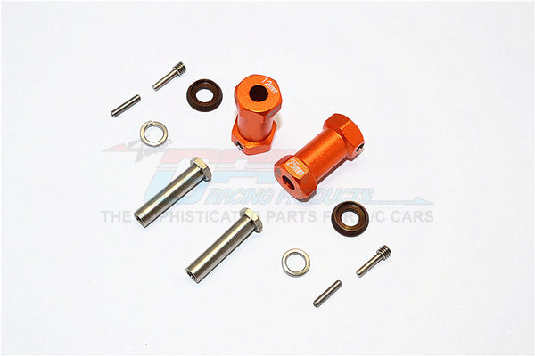 Axial RR10 Bomber Aluminum Wheel Hex Adapters 25mm Width (Use For 4mm Thread Wheel Shaft & 5mm Hole Wheel) - 1Pr Set Orange