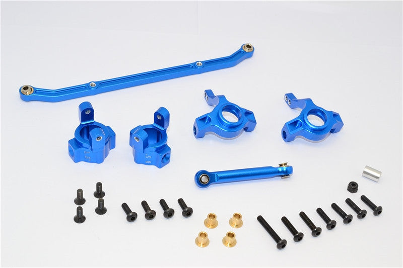 Axial SCX10 Aluminum Front C-Hub & Front Knuckle Arm (Toe-In 5 Degree) & SCS160 Tie Rod - 6Pcs Set Blue