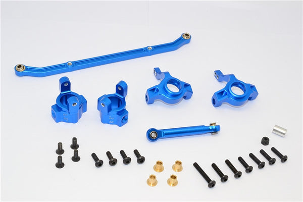Axial SCX10 Aluminum Front C-Hub & Front Knuckle Arm (Toe-In 5 Degree) & SCS160 Tie Rod - 6Pcs Set Blue