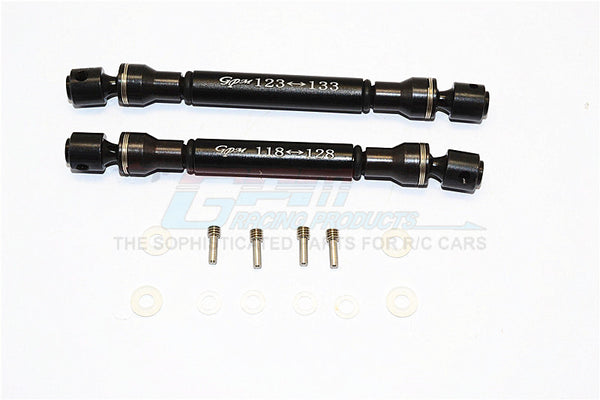 Axial SCX10 Steel+Aluminum Front & Rear Main Drive Shaft (F:123mm-133mm, R:118mm-128mm) - 2Pcs Set Black