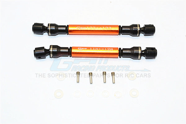 Axial SCX10 Steel+Aluminum Front & Rear Main Drive Shaft (F:123mm-133mm, R:118mm-128mm) - 2Pcs Set Orange