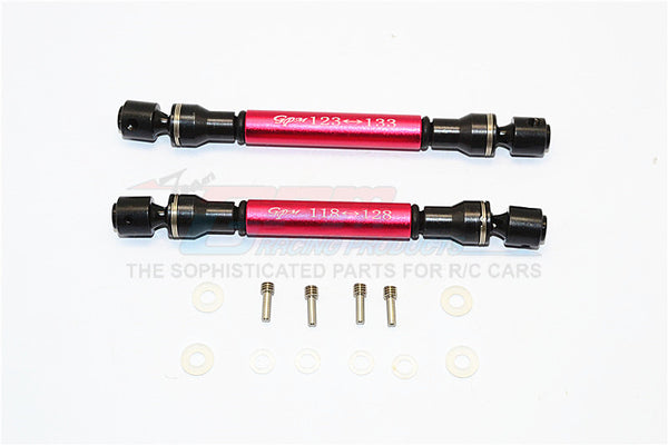 Axial SCX10 Steel+Aluminum Front & Rear Main Drive Shaft (F:123mm-133mm, R:118mm-128mm) - 2Pcs Set Red
