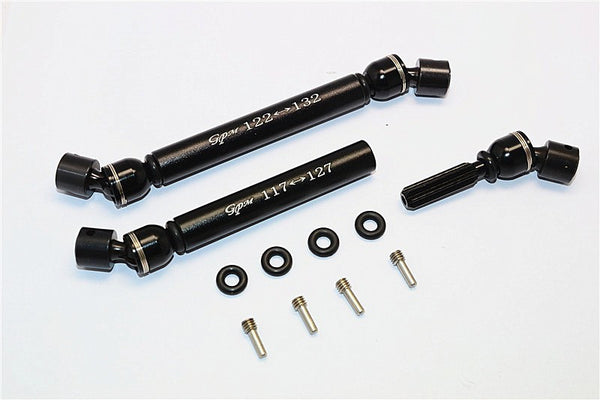 Axial SCX10 Steel+Aluminum Front & Rear Main Drive Shaft (F:117mm-127mm, R:122mm-132mm) - 2Pcs Set Black