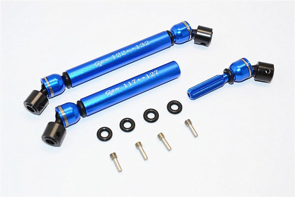 Axial SCX10 Steel+Aluminum Front & Rear Main Drive Shaft (F:117mm-127mm, R:122mm-132mm) - 2Pcs Set Blue