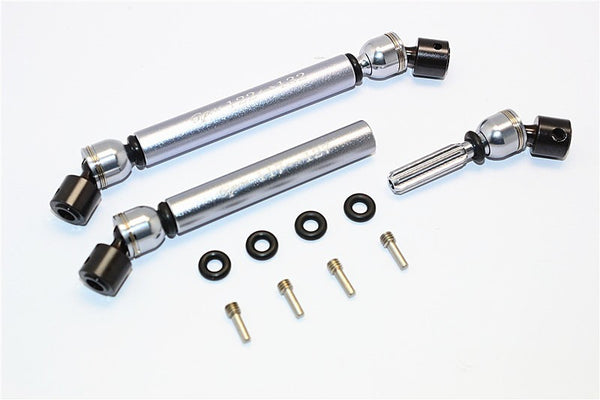 Axial SCX10 Steel+Aluminum Front & Rear Main Drive Shaft (F:117mm-127mm, R:122mm-132mm) - 2Pcs Set Gray Silver