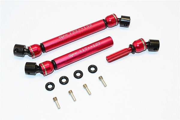 Axial SCX10 Steel+Aluminum Front & Rear Main Drive Shaft (F:117mm-127mm, R:122mm-132mm) - 2Pcs Set Red