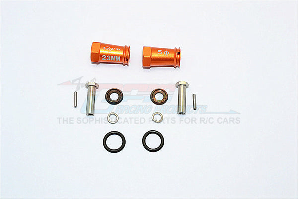 Axial SCX10 II (AX90046, AX90047) Aluminum Wheel Hex Adapters 23mm Width (Use For 4mm Thread Wheel Shaft & 5mm Hole Wheel) - 1Pr Set Orange