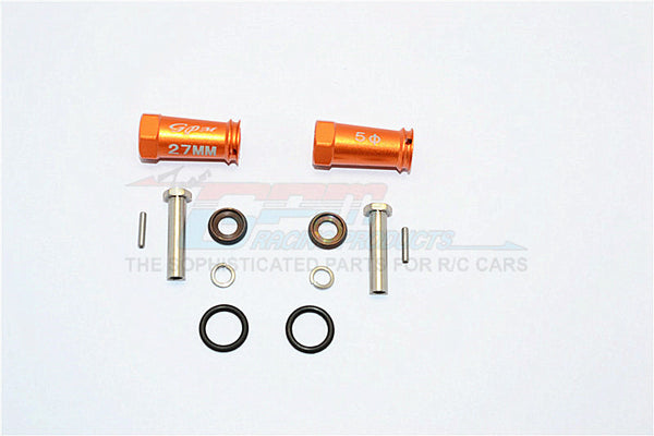 Axial SCX10 II (AX90046, AX90047) Aluminum Wheel Hex Adapters 27mm Width (Use For 4mm Thread Wheel Shaft & 5mm Hole Wheel) - 1Pr Set Orange