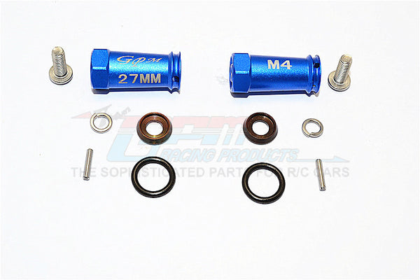 Axial SCX10 II (AX90046, AX90047) Aluminum Wheel Hex Adapters (4mm Hole & 27mm Width) - 1Pr Set Blue - JTeamhobbies