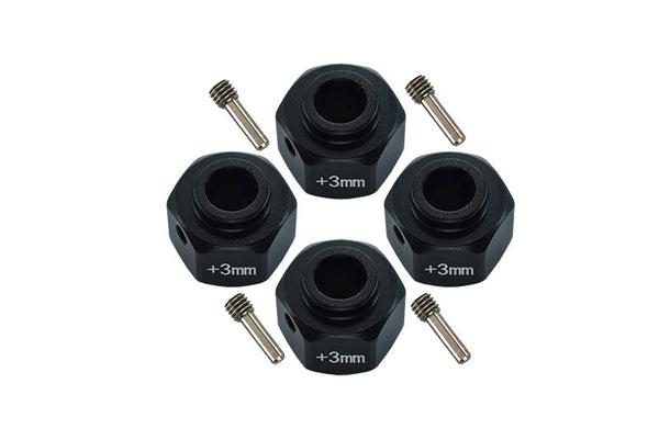 Axial SCX10 III Jeep Wrangler / Capra 1.9 UTB Aluminum Wheel Hex Adapters +3mm - 4Pc Set Black