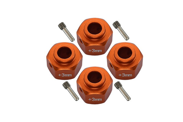 Axial SCX10 III Jeep Wrangler / Capra 1.9 UTB Aluminum Wheel Hex Adapters +3mm - 4Pc Set Orange