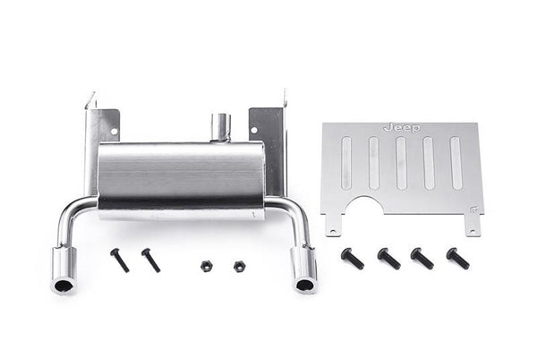 R/C Scale Accessories : Metallic Fuel Tank + Exhaust Pipe For SCX10 III Jeep JL Wrangler AXI03007 - 1 Set