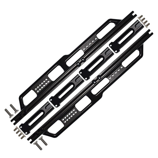Aluminum Side Steps (Silver Inlay Version) For Axial 1/6 SCX6 Jeep JLU Wrangler AXI05000 - 18Pc Set Black