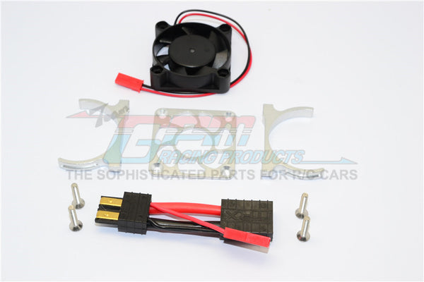 Traxxas Slash 4x4 LCG (68086-21) / TRX-4 Trail Crawler (82056-4) Aluminum Motor Heatsink With Cooling Fan - 1 Set Silver