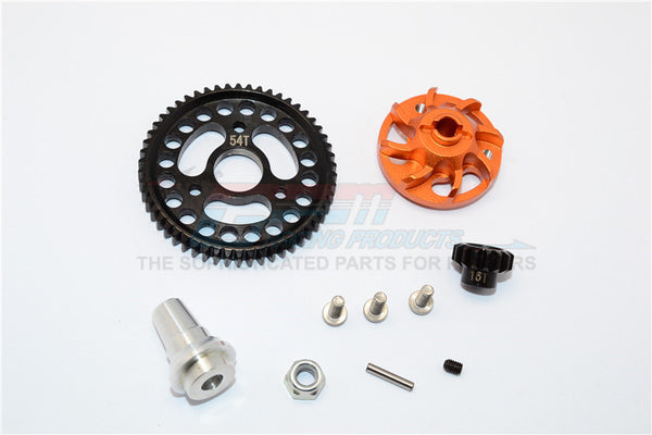 Traxxas Slash 4x4 LCG Aluminum Gear Adapter With Steel 32 Pitch 54T Spur Gear & 15T Motor Gear - 1 Set Orange