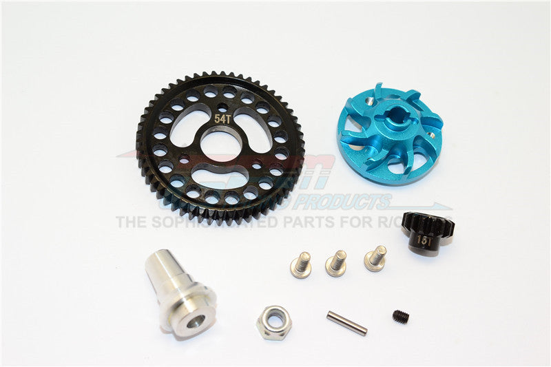 Traxxas Slash 4x4 LCG Aluminum Gear Adapter With Steel 32 Pitch 54T Spur Gear & 15T Motor Gear - 1 Set Sky Blue