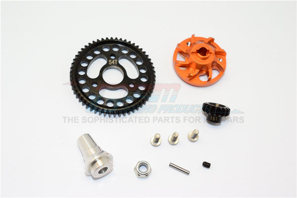 Traxxas Slash 4x4 LCG Aluminum Gear Adapter With Steel 32 Pitch 54T Spur Gear & 16T Motor Gear - 1 Set Orange