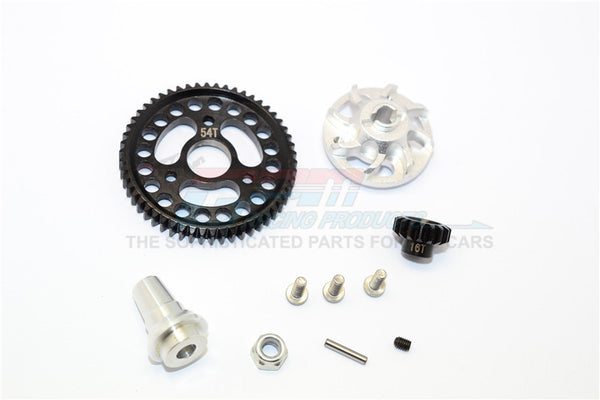 Traxxas Slash 4x4 LCG Aluminum Gear Adapter With Steel 32 Pitch 54T Spur Gear & 16T Motor Gear - 1 Set Silver