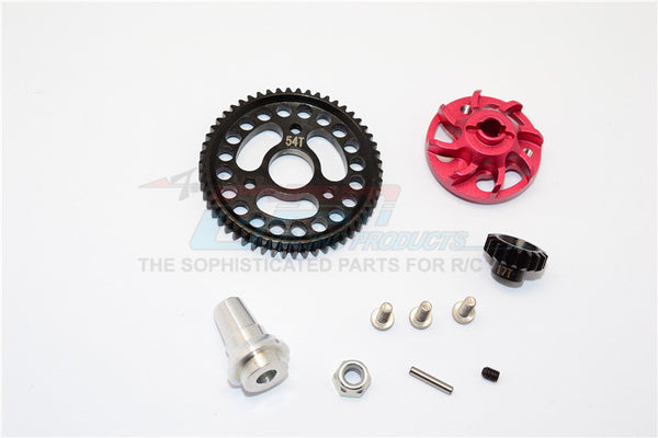 Traxxas Slash 4x4 LCG Aluminum Gear Adapter With Steel 32 Pitch 54T Spur Gear & 17T Motor Gear - 1 Set Red