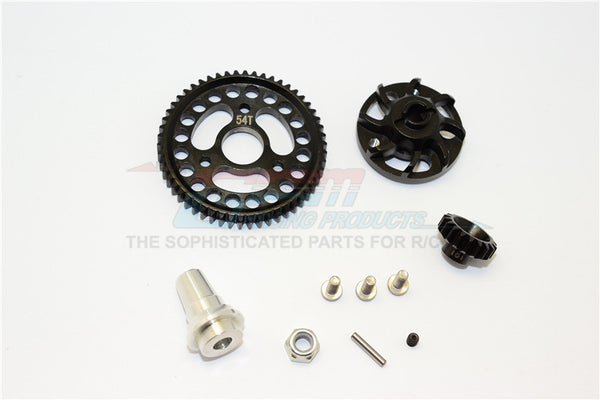 Traxxas Slash 4x4 LCG Aluminum Gear Adapter With Steel 32 Pitch 54T Spur Gear & 18T Motor Gear - 1 Set Black