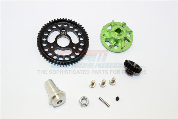Traxxas Slash 4x4 LCG Aluminum Gear Adapter With Steel 32 Pitch 54T Spur Gear & 18T Motor Gear - 1 Set Green