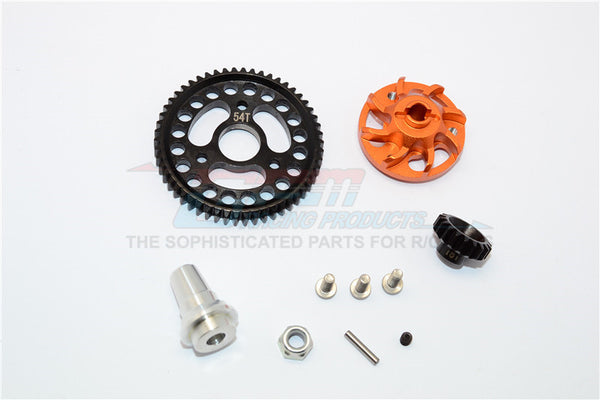 Traxxas Slash 4x4 LCG Aluminum Gear Adapter With Steel 32 Pitch 54T Spur Gear & 18T Motor Gear - 1 Set Orange