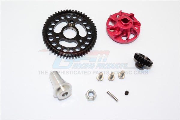 Traxxas Slash 4x4 LCG Aluminum Gear Adapter With Steel 32 Pitch 54T Spur Gear & 18T Motor Gear - 1 Set Red
