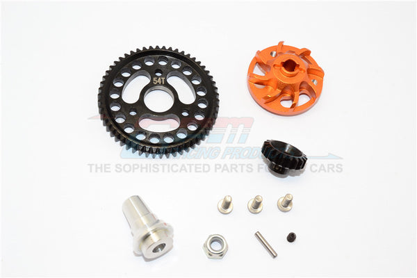 Traxxas Slash 4x4 LCG Aluminum Gear Adapter With Steel 32 Pitch 54T Spur Gear & 19T Motor Gear - 1 Set Orange