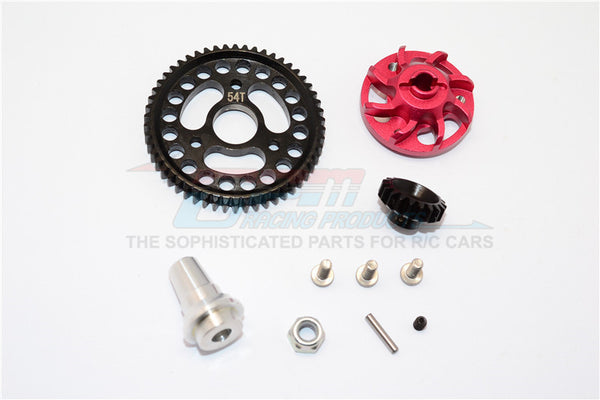 Traxxas Slash 4x4 LCG Aluminum Gear Adapter With Steel 32 Pitch 54T Spur Gear & 19T Motor Gear - 1 Set Red