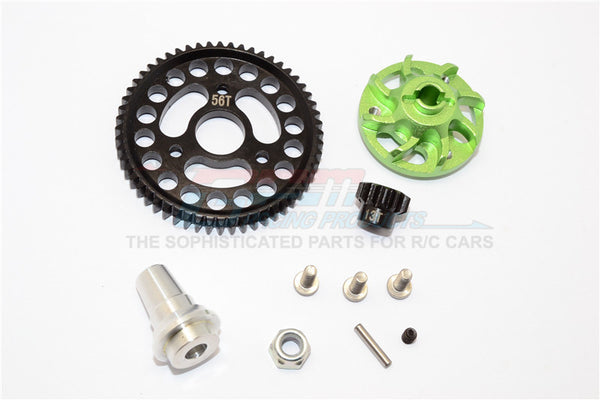 Traxxas Slash 4x4 LCG Aluminum Gear Adapter With Steel 32 Pitch 56T Spur Gear & 13T Motor Gear - 1Set Green