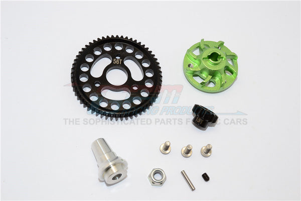 Traxxas Slash 4x4 LCG Aluminum Gear Adapter With Steel 32 Pitch 56T Spur Gear & 15T Motor Gear - 1 Set Green