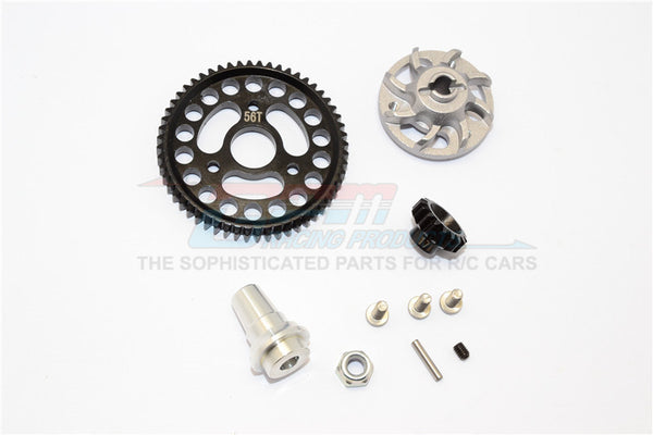 Traxxas Slash 4x4 LCG Aluminum Gear Adapter With Steel 32 Pitch 56T Spur Gear & 17T Motor Gear - 1 Set Gray Silver