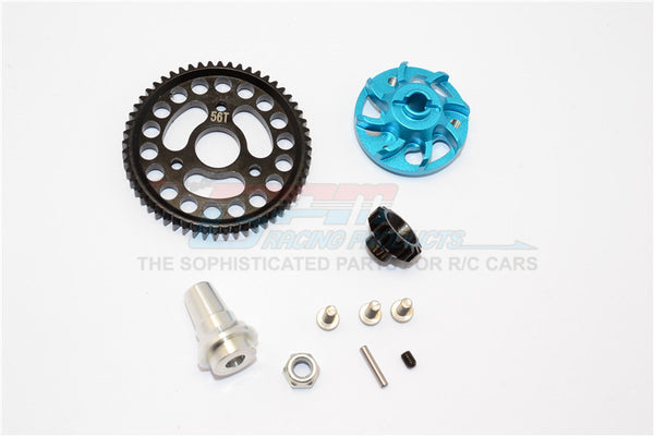 Traxxas Slash 4x4 LCG Aluminum Gear Adapter With Steel 32 Pitch 56T Spur Gear & 17T Motor Gear - 1 Set Sky Blue