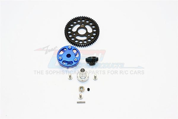 Traxxas Slash 4x4 Low-CG Version Aluminum Gear Adapter With Steel 32 Pitch 56T Spur Gear & 18T Motor Gear - 1 Set Blue