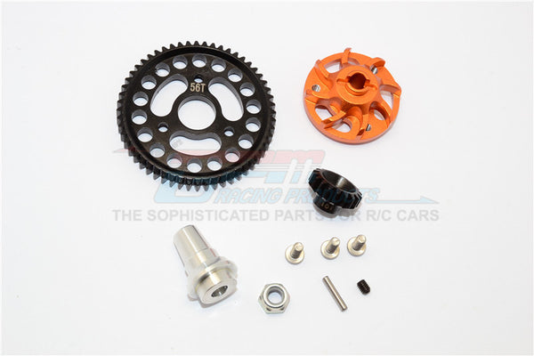 Traxxas Slash 4x4 LCG Aluminum Gear Adapter With Steel 32 Pitch 56T Spur Gear & 18T Motor Gear - 1 Set Orange