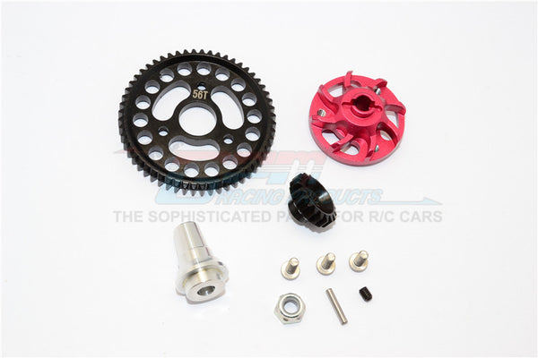 Traxxas Slash 4x4 LCG Aluminum Gear Adapter With Steel 32 Pitch 56T Spur Gear & 19T Motor Gear - 1 Set Red