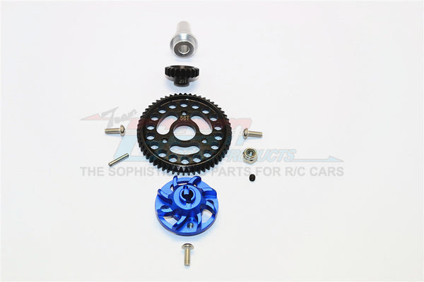 Traxxas Slash 4x4 Low-CG Version Aluminum Gear Adapter With Steel 32 Pitch 56T Spur Gear & 20T Motor Gear - 1 Set Blue