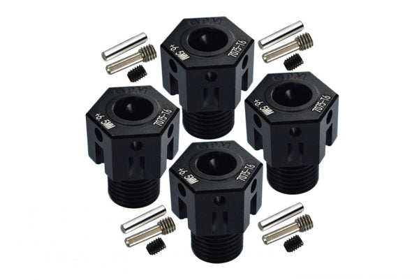 Aluminum 7075-T6 Hex Adapters (+6.5mm) For Traxxas 1:8 4WD Sledge 95076-4 /1:10 E-Revo 2.0 VXL Brushless 86086-4 / 1:10 4WD Maxx With WideMAXX 89086-4 - 16Pc Set Black