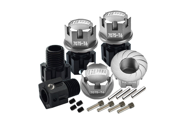Aluminum 7075-T6 Hex Adapters (+6.5mm) for Traxxas 1:8 4WD Sledge 95076-4 /1:10 E-Revo 2.0 VXL Brushless 86086-4 / 1:10 4WD Maxx with WideMAXX 89086-4 - 16Pc Set Silver