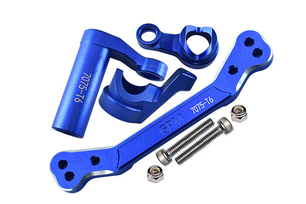 Aluminum 7075-T6 Steering Assembly + Steering Plate For Traxxas 1/8 4WD Sledge Monster Truck 95076-4 - 8Pc Set Blue