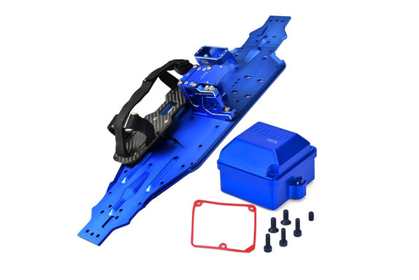 Aluminum 7075-T6 Chassis Plate With Battery Compartment + Radio Box + Motor Base + Servo Mount for Traxxas 1/8 4WD Sledge Monster Truck 95076-4 Upgrades - Blue