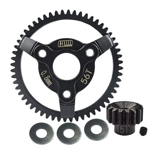 Carbon Steel Spur Gear (56T) + Pinion Gear (15T) For 1:10 Traxxas 2WD F-150 Raptor / Bandit XL-5 Buggy / Bandit VXL Buggy / Slash SCT / Slash VXL SCT - 6Pc Set Black