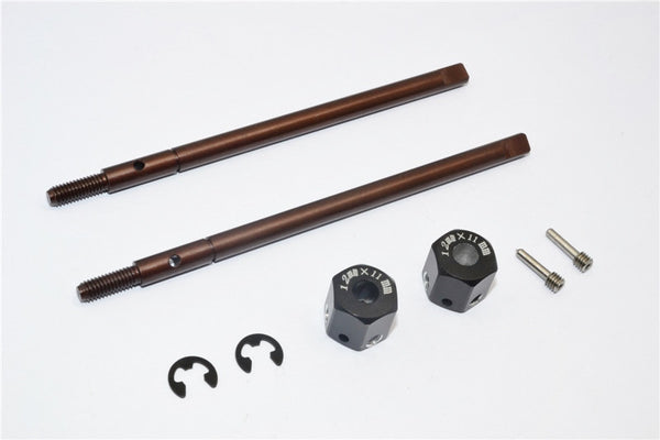 Gmade Sawback Spring Steel Rear Drive Shaft (L98mm, R102mm) With 11mm Hex Adapter For 5mm Wider - 2Pcs Set Black