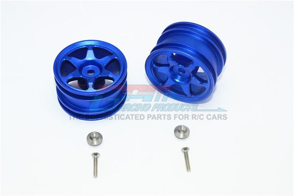 Tamiya T3-01 Dancing Rider Trike Aluminum Rear Wheel (6 Poles Design) - 1Pr Set Blue